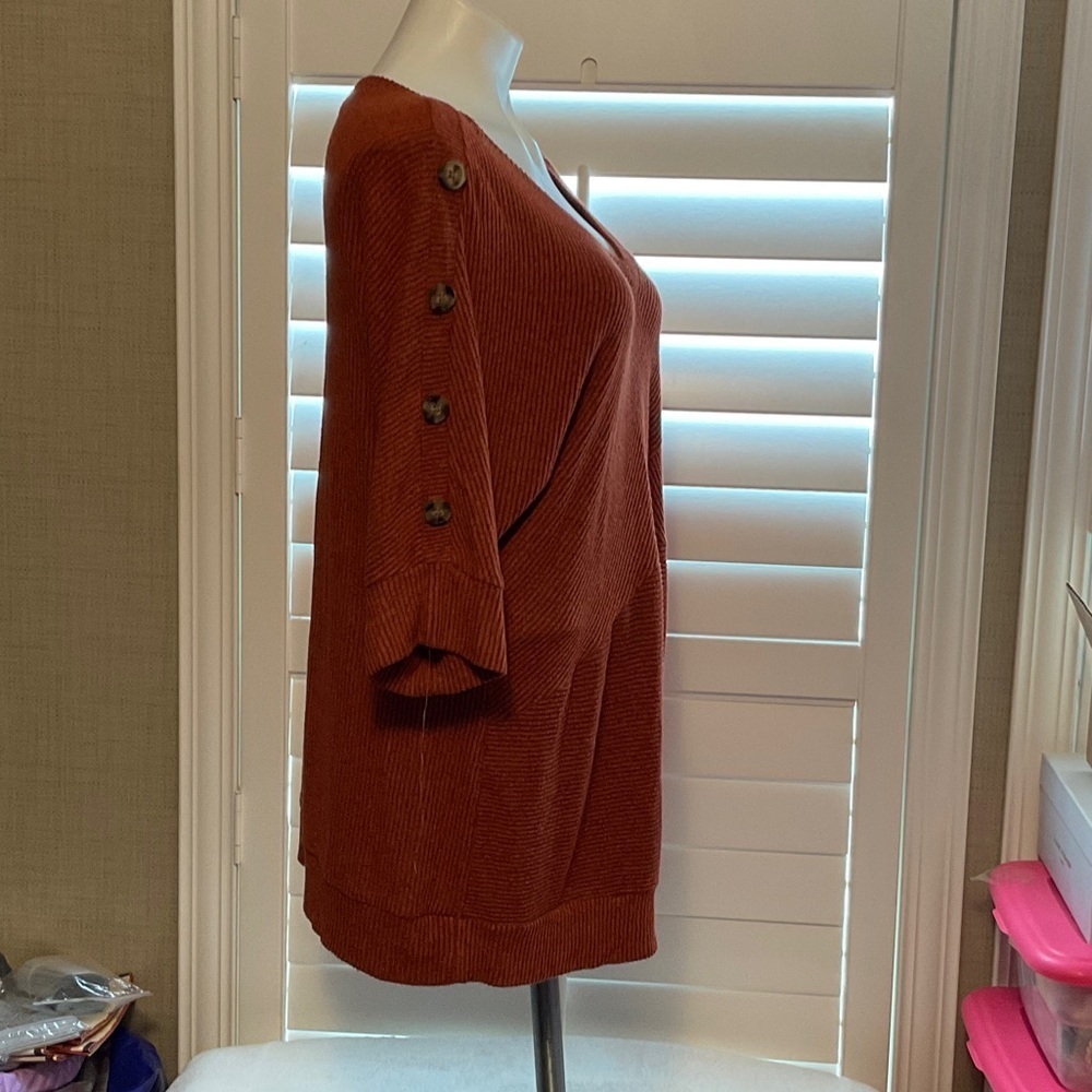 Women's Rust V-Neck Blouse - Picture 2 of 7